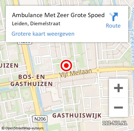 Locatie op kaart van de 112 melding: Ambulance Met Zeer Grote Spoed Naar Leiden, Diemelstraat op 8 oktober 2024 15:48