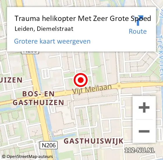 Locatie op kaart van de 112 melding: Trauma helikopter Met Zeer Grote Spoed Naar Leiden, Diemelstraat op 8 oktober 2024 15:50