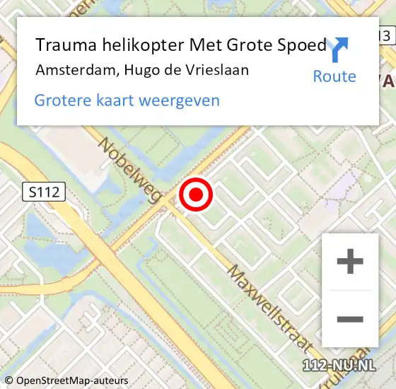 Locatie op kaart van de 112 melding: Trauma helikopter Met Grote Spoed Naar Amsterdam, Hugo de Vrieslaan op 8 oktober 2024 15:57