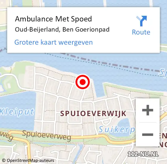 Locatie op kaart van de 112 melding: Ambulance Met Spoed Naar Oud-Beijerland, Ben Goerionpad op 8 oktober 2024 16:11