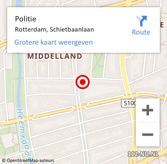 Locatie op kaart van de 112 melding: Politie Rotterdam, Schietbaanlaan op 8 oktober 2024 16:14