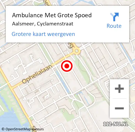 Locatie op kaart van de 112 melding: Ambulance Met Grote Spoed Naar Aalsmeer, Cyclamenstraat op 8 oktober 2024 16:28