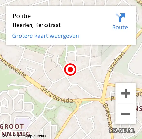 Locatie op kaart van de 112 melding: Politie Heerlen, Kerkstraat op 8 oktober 2024 16:45