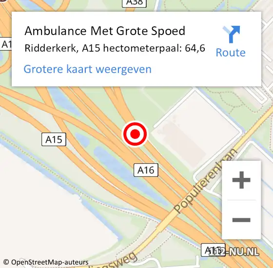 Locatie op kaart van de 112 melding: Ambulance Met Grote Spoed Naar Ridderkerk, A15 hectometerpaal: 64,6 op 8 oktober 2024 16:45