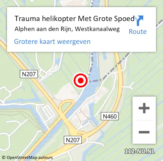 Locatie op kaart van de 112 melding: Trauma helikopter Met Grote Spoed Naar Alphen aan den Rijn, Westkanaalweg op 8 oktober 2024 16:46