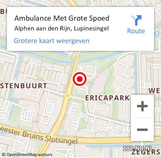 Locatie op kaart van de 112 melding: Ambulance Met Grote Spoed Naar Alphen aan den Rijn, Lupinesingel op 8 oktober 2024 16:47