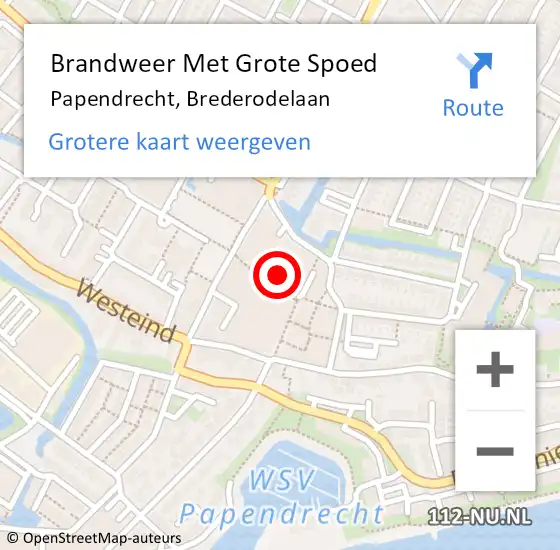 Locatie op kaart van de 112 melding: Brandweer Met Grote Spoed Naar Papendrecht, Brederodelaan op 8 oktober 2024 17:04