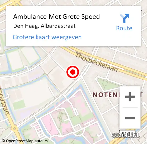 Locatie op kaart van de 112 melding: Ambulance Met Grote Spoed Naar Den Haag, Albardastraat op 8 oktober 2024 17:10