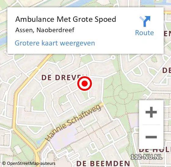 Locatie op kaart van de 112 melding: Ambulance Met Grote Spoed Naar Assen, Naoberdreef op 22 oktober 2014 17:59