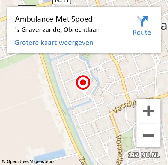 Locatie op kaart van de 112 melding: Ambulance Met Spoed Naar 's-Gravenzande, Obrechtlaan op 8 oktober 2024 17:24