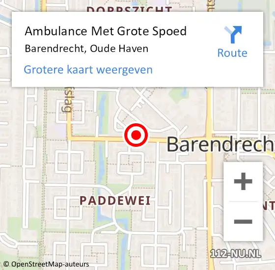 Locatie op kaart van de 112 melding: Ambulance Met Grote Spoed Naar Barendrecht, Oude Haven op 8 oktober 2024 17:30