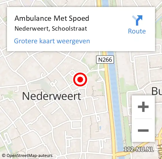 Locatie op kaart van de 112 melding: Ambulance Met Spoed Naar Nederweert, Schoolstraat op 8 oktober 2024 17:41