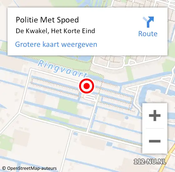 Locatie op kaart van de 112 melding: Politie Met Spoed Naar De Kwakel, Het Korte Eind op 8 oktober 2024 17:46