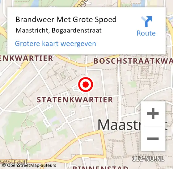 Locatie op kaart van de 112 melding: Brandweer Met Grote Spoed Naar Maastricht, Bogaardenstraat op 8 oktober 2024 17:51