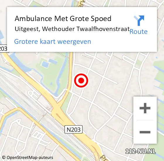 Locatie op kaart van de 112 melding: Ambulance Met Grote Spoed Naar Uitgeest, Wethouder Twaalfhovenstraat op 8 oktober 2024 18:13