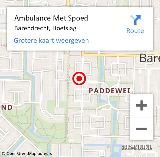 Locatie op kaart van de 112 melding: Ambulance Met Spoed Naar Barendrecht, Hoefslag op 8 oktober 2024 18:34