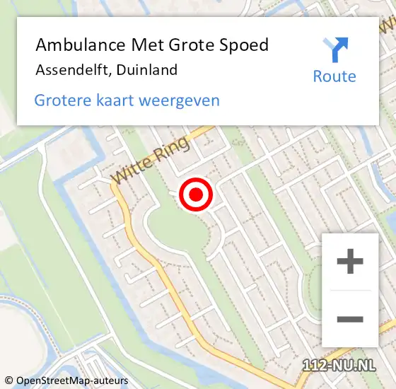 Locatie op kaart van de 112 melding: Ambulance Met Grote Spoed Naar Assendelft, Duinland op 8 oktober 2024 18:46