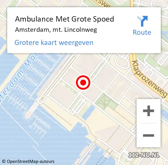 Locatie op kaart van de 112 melding: Ambulance Met Grote Spoed Naar Amsterdam, mt. Lincolnweg op 8 oktober 2024 18:48