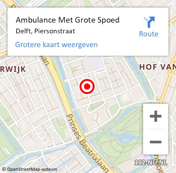 Locatie op kaart van de 112 melding: Ambulance Met Grote Spoed Naar Delft, Piersonstraat op 8 oktober 2024 18:59