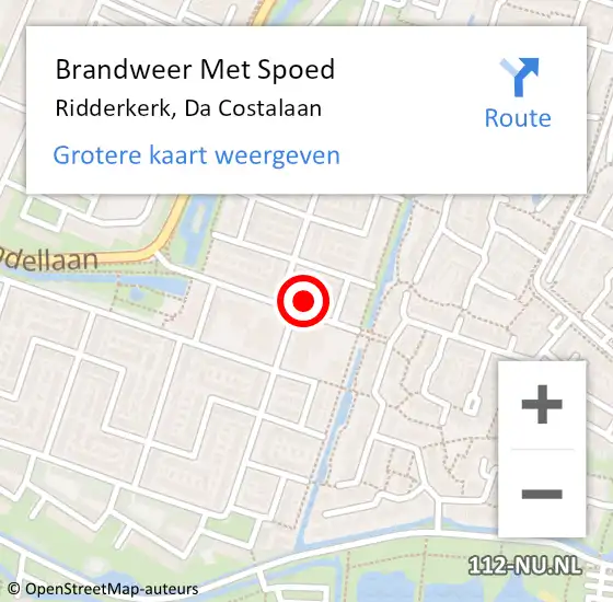 Locatie op kaart van de 112 melding: Brandweer Met Spoed Naar Ridderkerk, Da Costalaan op 8 oktober 2024 19:24