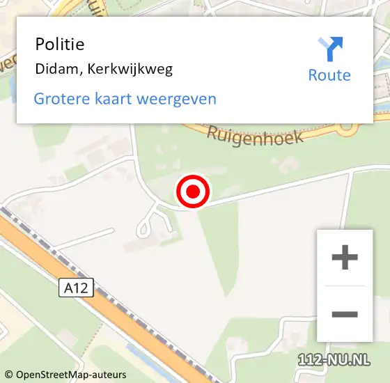 Locatie op kaart van de 112 melding: Politie Didam, Kerkwijkweg op 8 oktober 2024 20:03