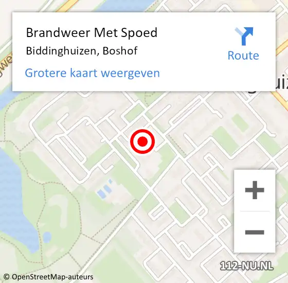 Locatie op kaart van de 112 melding: Brandweer Met Spoed Naar Biddinghuizen, Boshof op 8 oktober 2024 20:26