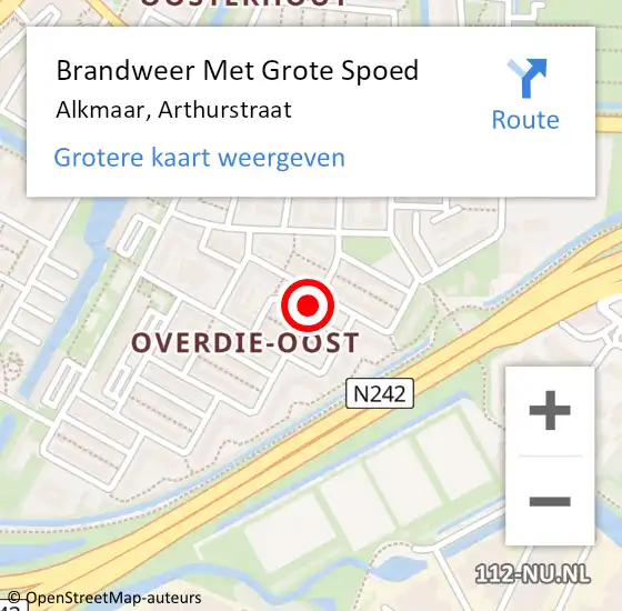 Locatie op kaart van de 112 melding: Brandweer Met Grote Spoed Naar Alkmaar, Arthurstraat op 8 oktober 2024 20:31