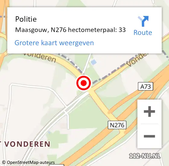 Locatie op kaart van de 112 melding: Politie Maasgouw, N276 hectometerpaal: 33 op 8 oktober 2024 20:37