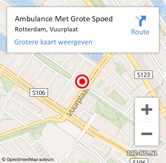 Locatie op kaart van de 112 melding: Ambulance Met Grote Spoed Naar Rotterdam, Vuurplaat op 8 oktober 2024 20:43