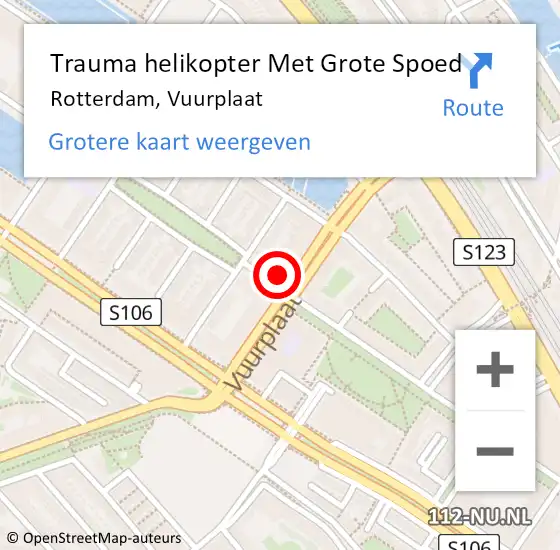 Locatie op kaart van de 112 melding: Trauma helikopter Met Grote Spoed Naar Rotterdam, Vuurplaat op 8 oktober 2024 20:44