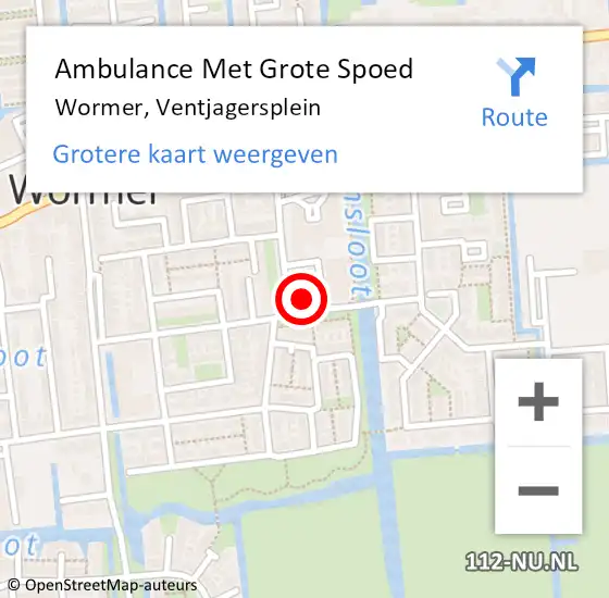 Locatie op kaart van de 112 melding: Ambulance Met Grote Spoed Naar Wormer, Ventjagersplein op 8 oktober 2024 20:45