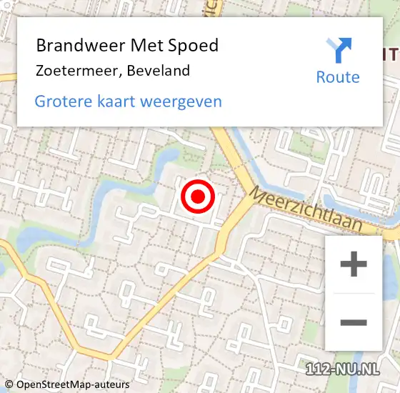 Locatie op kaart van de 112 melding: Brandweer Met Spoed Naar Zoetermeer, Beveland op 8 oktober 2024 20:49