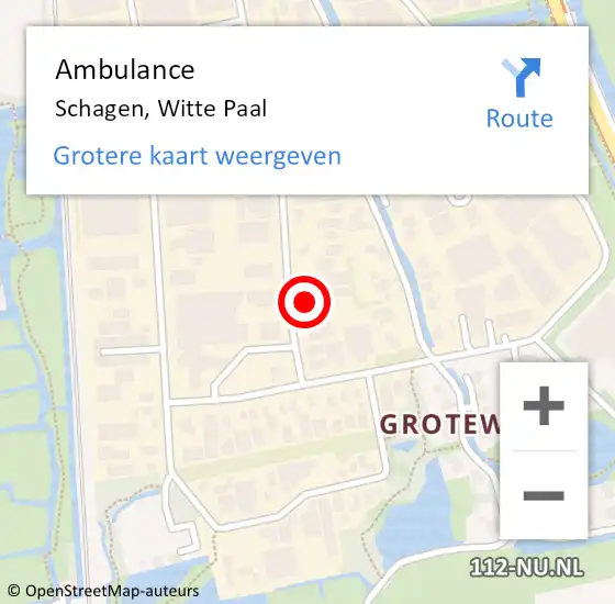 Locatie op kaart van de 112 melding: Ambulance Schagen, Witte Paal op 8 oktober 2024 21:08