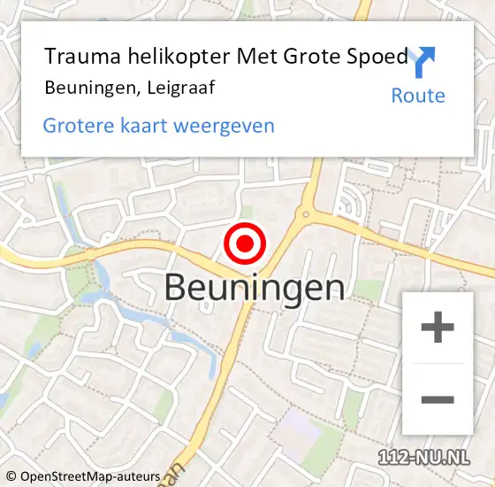 Locatie op kaart van de 112 melding: Trauma helikopter Met Grote Spoed Naar Beuningen, Leigraaf op 8 oktober 2024 21:21