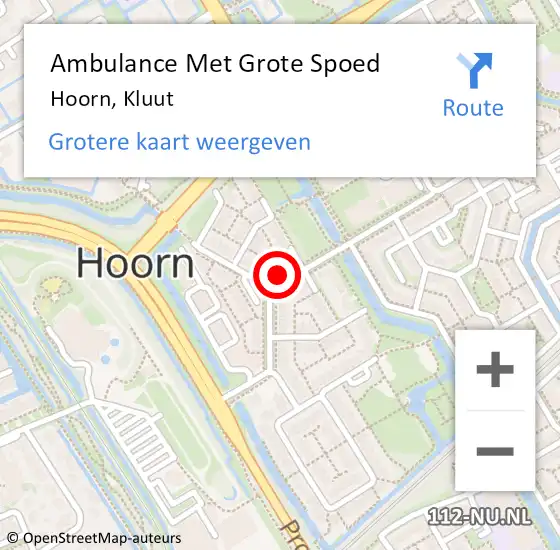 Locatie op kaart van de 112 melding: Ambulance Met Grote Spoed Naar Hoorn, Kluut op 8 oktober 2024 21:26