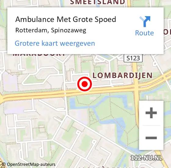 Locatie op kaart van de 112 melding: Ambulance Met Grote Spoed Naar Rotterdam, Spinozaweg op 8 oktober 2024 21:39