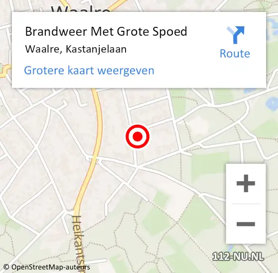 Locatie op kaart van de 112 melding: Brandweer Met Grote Spoed Naar Waalre, Kastanjelaan op 8 oktober 2024 21:55