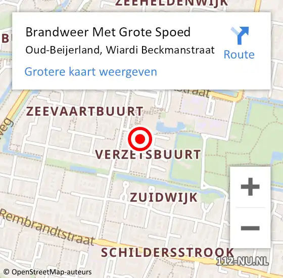 Locatie op kaart van de 112 melding: Brandweer Met Grote Spoed Naar Oud-Beijerland, Wiardi Beckmanstraat op 8 oktober 2024 21:57