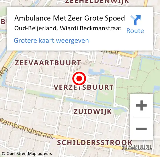 Locatie op kaart van de 112 melding: Ambulance Met Zeer Grote Spoed Naar Oud-Beijerland, Wiardi Beckmanstraat op 8 oktober 2024 21:57