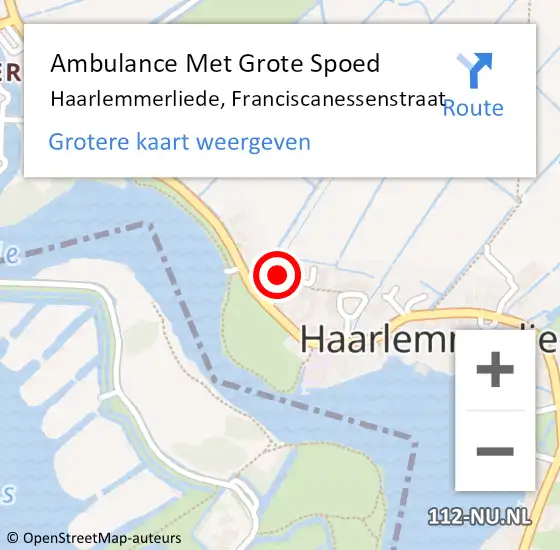 Locatie op kaart van de 112 melding: Ambulance Met Grote Spoed Naar Haarlemmerliede, Franciscanessenstraat op 8 oktober 2024 22:39