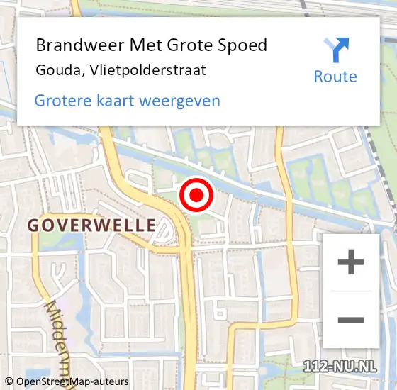 Locatie op kaart van de 112 melding: Brandweer Met Grote Spoed Naar Gouda, Vlietpolderstraat op 8 oktober 2024 22:44