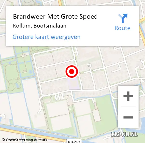 Locatie op kaart van de 112 melding: Brandweer Met Grote Spoed Naar Kollum, Bootsmalaan op 18 oktober 2013 13:15