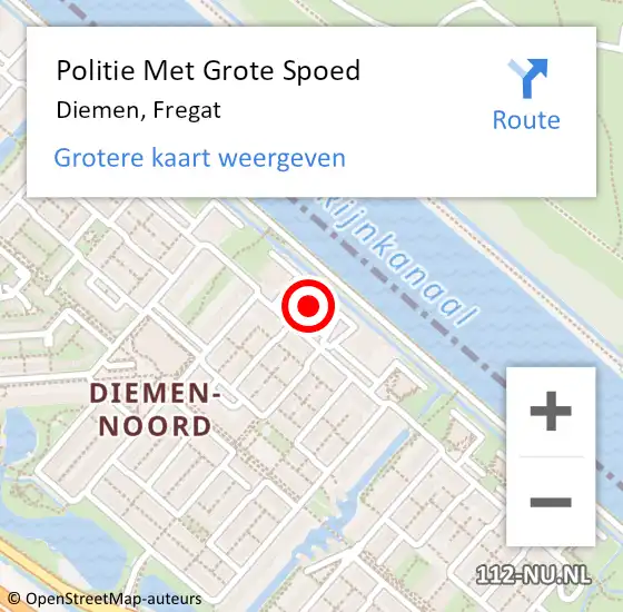 Locatie op kaart van de 112 melding: Politie Met Grote Spoed Naar Diemen, Fregat op 8 oktober 2024 23:07