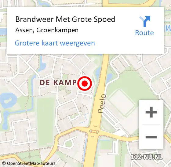 Locatie op kaart van de 112 melding: Brandweer Met Grote Spoed Naar Assen, Groenkampen op 8 oktober 2024 23:17