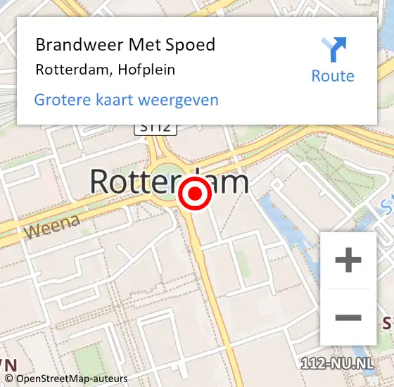 Locatie op kaart van de 112 melding: Brandweer Met Spoed Naar Rotterdam, Hofplein op 8 oktober 2024 23:25