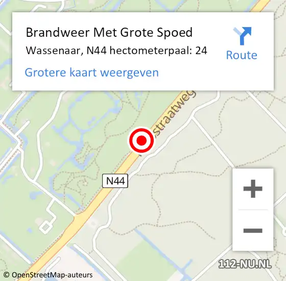 Locatie op kaart van de 112 melding: Brandweer Met Grote Spoed Naar Wassenaar, N44 hectometerpaal: 24 op 8 oktober 2024 23:38