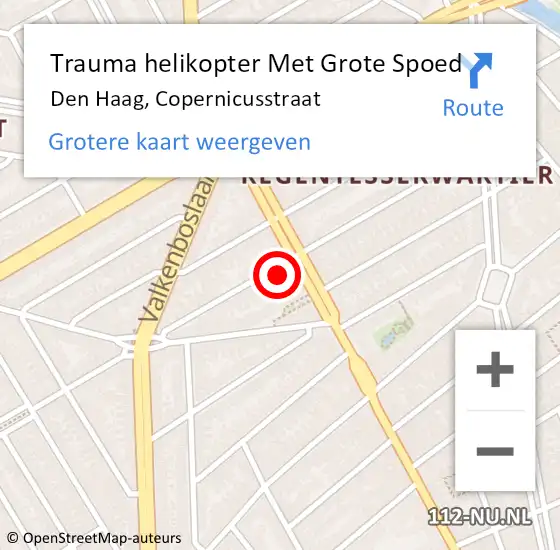 Locatie op kaart van de 112 melding: Trauma helikopter Met Grote Spoed Naar Den Haag, Copernicusstraat op 9 oktober 2024 00:18