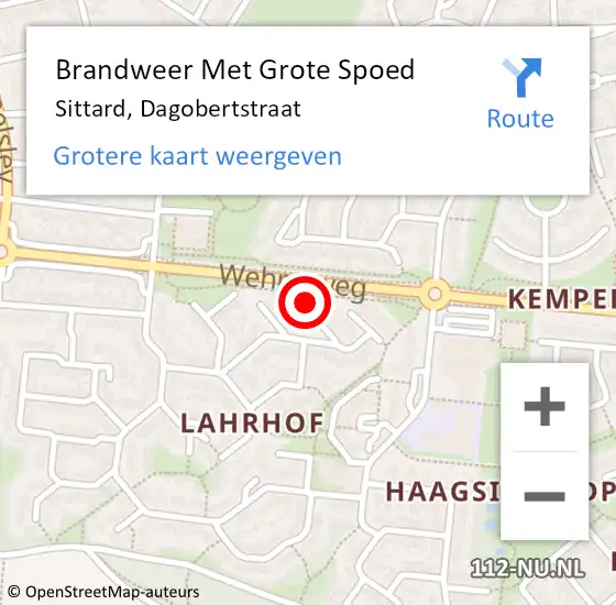 Locatie op kaart van de 112 melding: Brandweer Met Grote Spoed Naar Sittard, Dagobertstraat op 9 oktober 2024 00:26