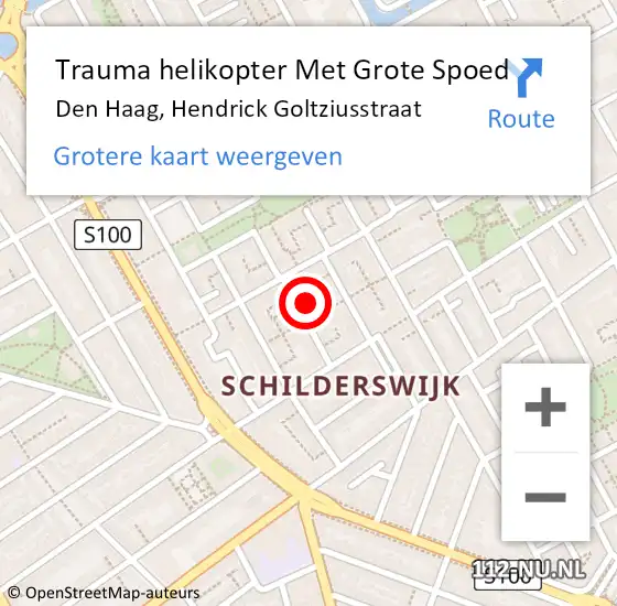 Locatie op kaart van de 112 melding: Trauma helikopter Met Grote Spoed Naar Den Haag, Hendrick Goltziusstraat op 9 oktober 2024 00:27