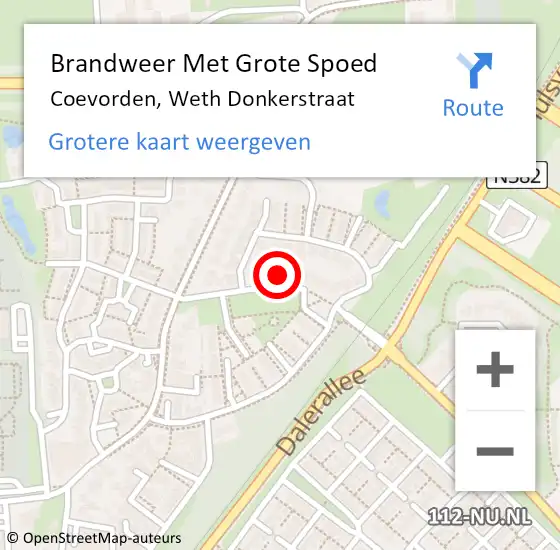 Locatie op kaart van de 112 melding: Brandweer Met Grote Spoed Naar Coevorden, Weth Donkerstraat op 9 oktober 2024 00:27